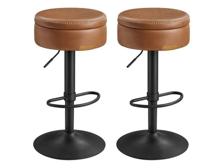Tabouret Pivotant à 360° Tabouret de Bar Réglable en Hauteur avec Rangement Bar de Cuisine Marron et Noir