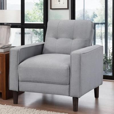 "32"" Fabric Tufted Accent Chair with Track Arms and Grid-Tufted Back and Tapered Legs"