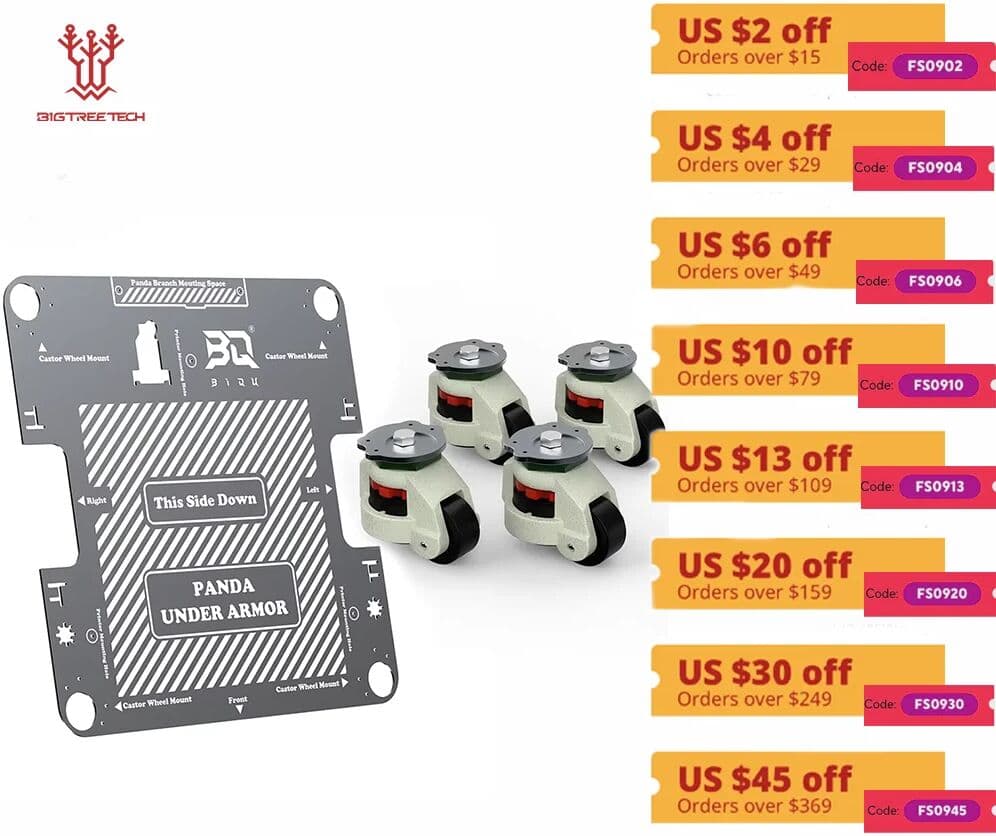BIQU BIGTREETECH Panda Under Armor Caster Wheel Kit Aluminum High-strength Plug-and-Play For Bambu Lab P1 X1 P2S X2D 3D Printers