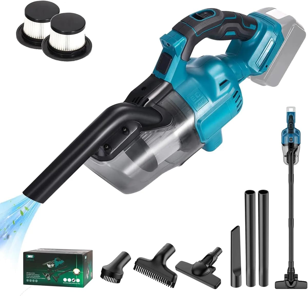NONE Portable Cordless Car Vacuum Cleaner With 6 Tips 2 Hepa Filters Multi-Functional Vacuum Cleaner for Makita 18v Battery Floor