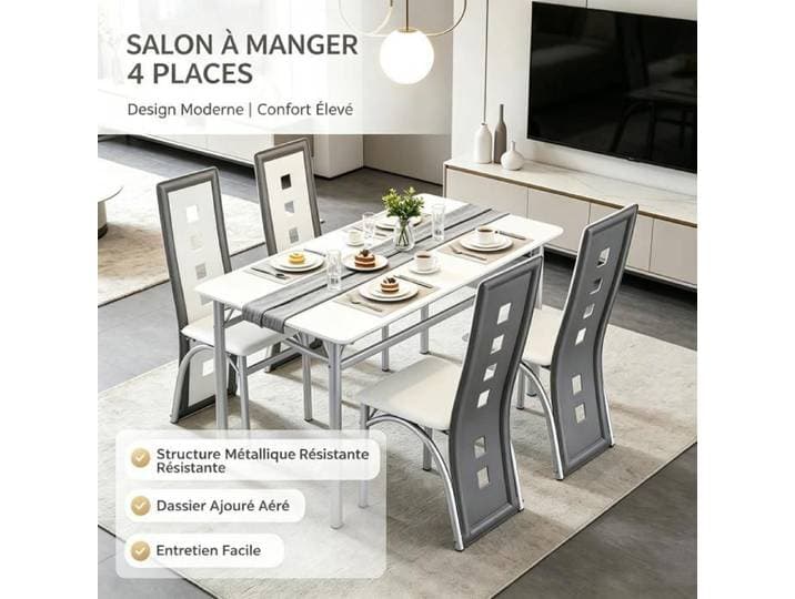 PIPIPOXER Lot de 4 Chaises Salle à Manger Simili Cuir Blanc Gris Dossier Haut Ajouré Chaise Moderne Maison cuisine 42 5x42x101 5