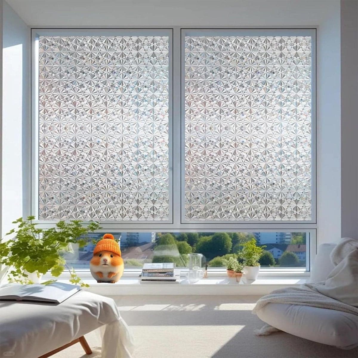 Raamfolie Privacy 3D Diamant - Zichtwerende Folie zonder Lijm - Breedte: 110 cm, Hoogte: 240 cm
