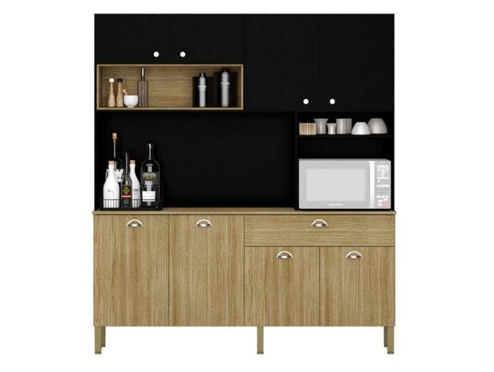 Buffet de Cuisine - CORE - Imitation Chêne et Noir - 8 Portes - 1 Tiroir - 10 Niches