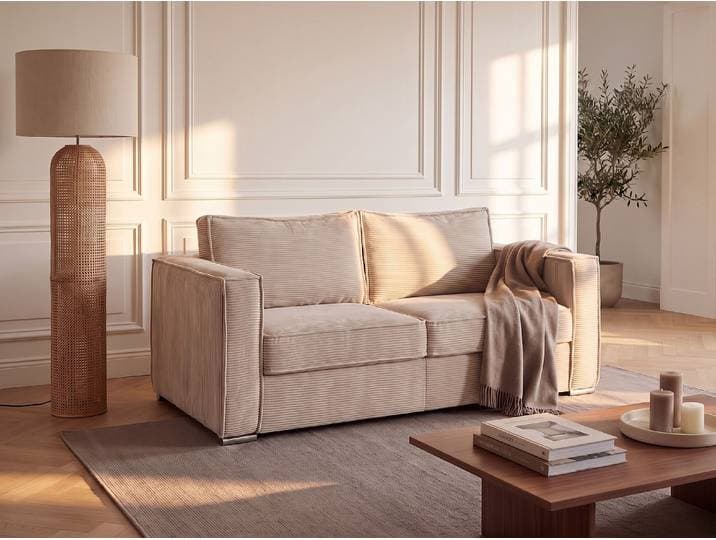 Schlafsofa für 3 Personen mit Express-Bettfunktion, Elektrisch, Cordstoff in Beige - Liegefläche 140 cm - Matratze 18 cm LORETO