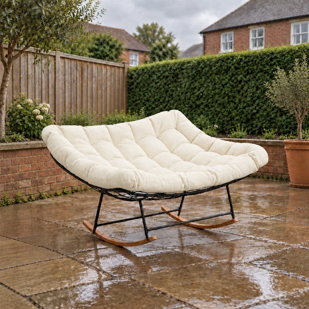Bloomsbury Market Outdoor Double Rocking Chair Patio Rocker Chair Beige 80cm H X 147cm W X 112cm D