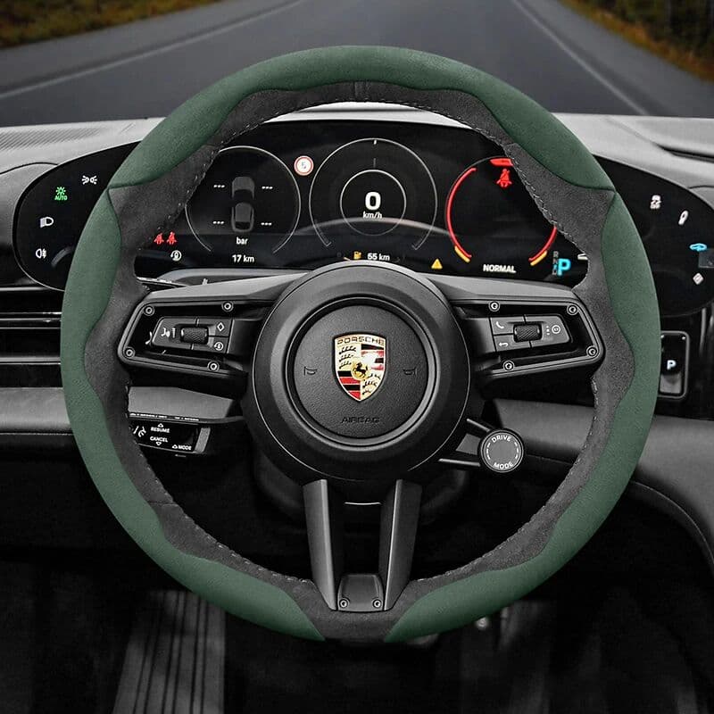 Hocasen For Porsche Suede Snap-on Steering Wheel Cover Fit Macan Cayenne 911 Taycan Panamera 918 718 Warm Steering Wheel Accessories