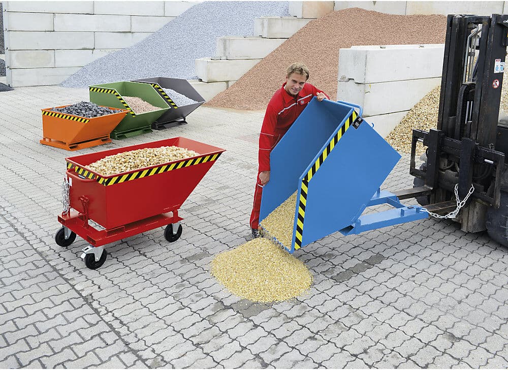 Kippmulde mit Klappmechanismus, kastenförmig, Volumen 0,8 m³, grün RAL 6011 eurokraft pro