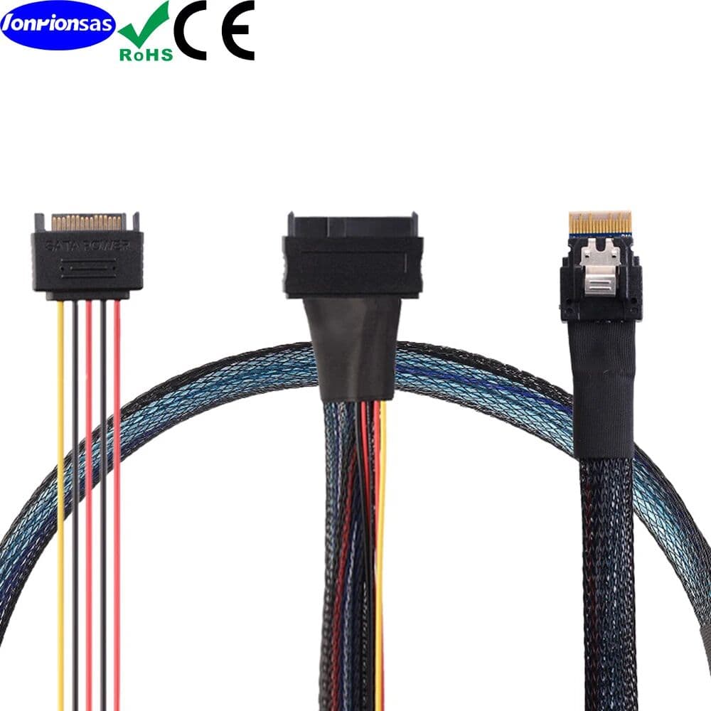 LONRIONSAS#PCIE Slimline SAS 4.0 38pin SFF-8654 4i to NVMe U.2 SFF-8639 with 15P SATA Male Cable