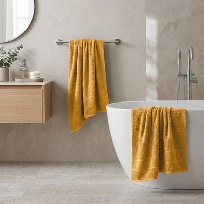 Superior Napa Cotton 2-Piece Bath Towel Set - Textured Waffle Grid with Solid Dobby Border