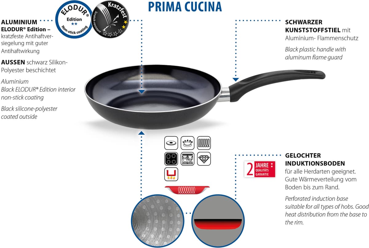 Pfannen-Set ELO BASIC "Prima Cucina 3 teilig", schwarz, Ø:28cm, Pfannen, Pfannen-Set, Induktion schwarz Ø 28cm
