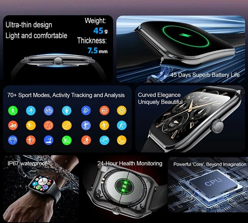 BOXUXING Ultra Thin Smart Watch AMOLED Screen Always Show Time Heart Rate Waterproof Sports Call Men Woman Smartwatch For iOS Android