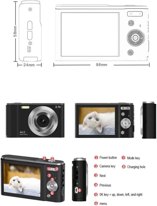 INF Appareil photo numérique 4K 48MP avec zoom 16X et écran 2,8 pouces