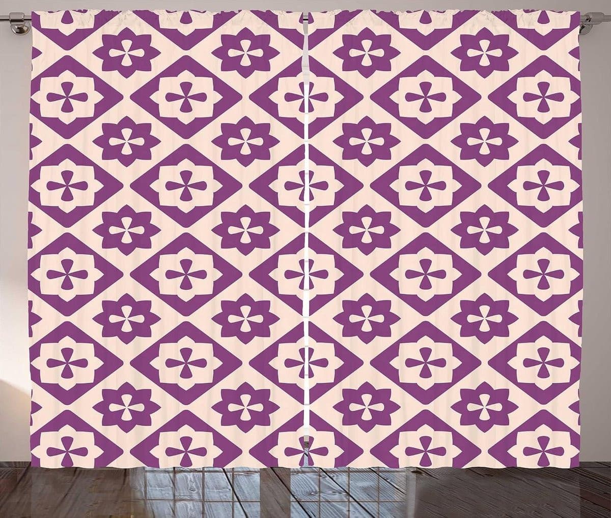Aubergine beige gordijnset voor de woonkamer inclusief band en haken, 280 x 225 cm