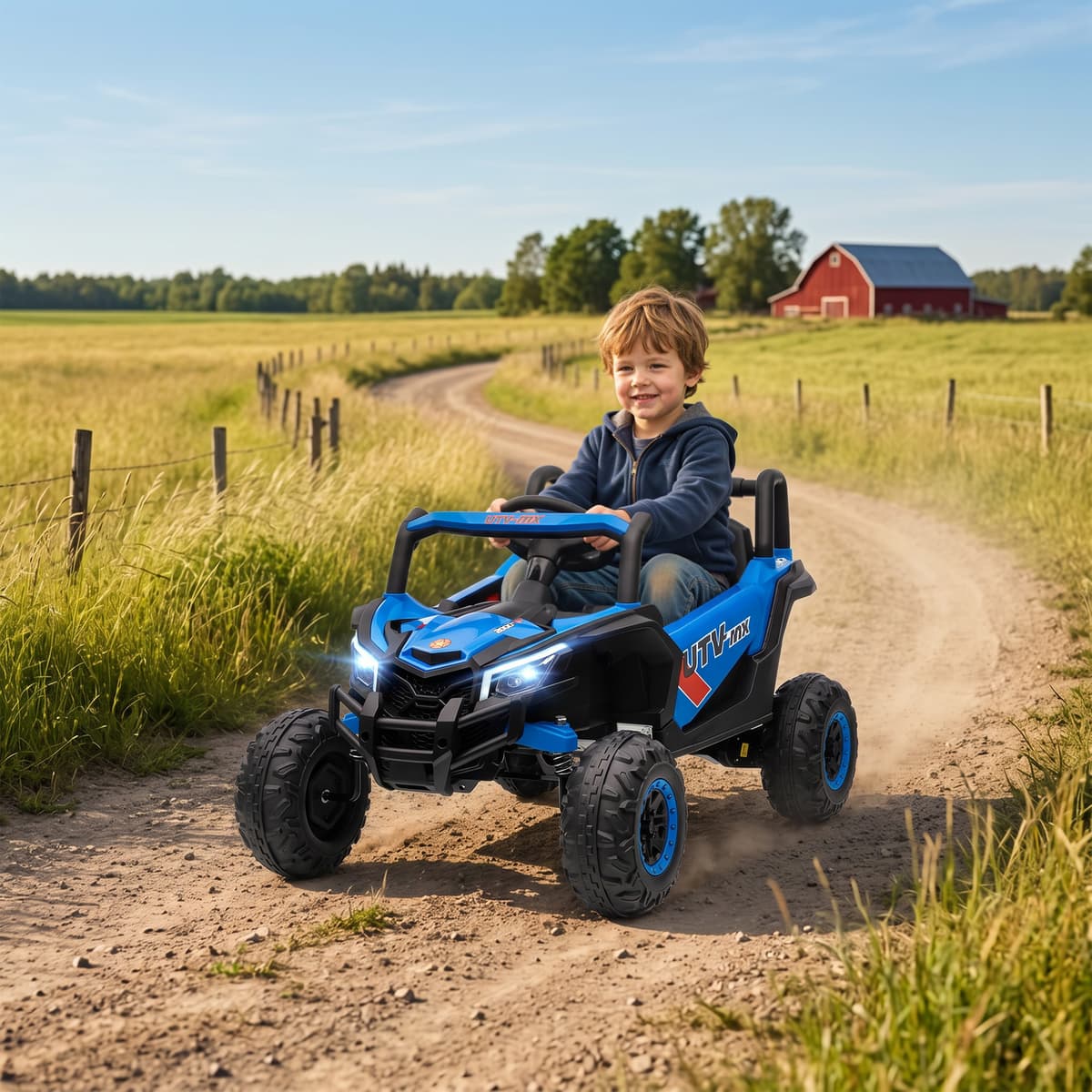 Aiyaplay Macchina Elettrica per Bambini UTV 12V con Cintura, Telecomando, Sospensioni, USB, 3-7 km/h, 3-5 Anni, Blu   Aosom Italy