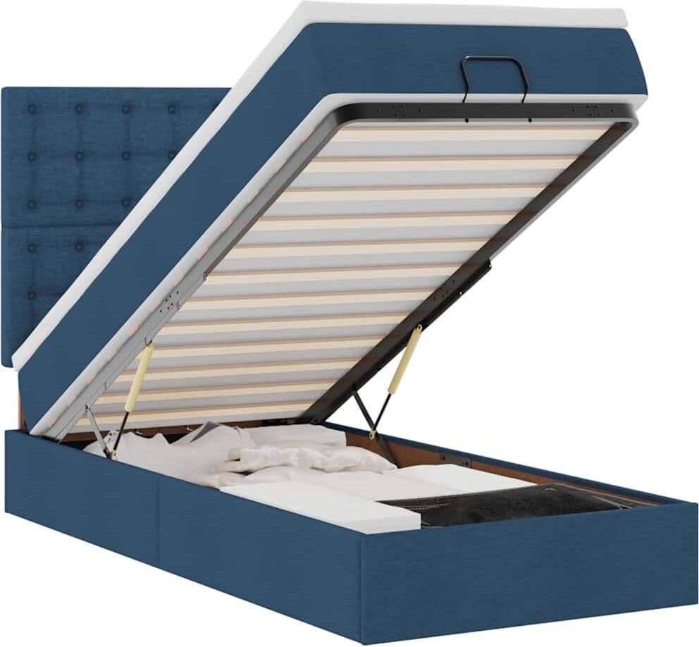 vidaXL Cadre de lit ottoman avec matelas bleu 90x190 cm tissu