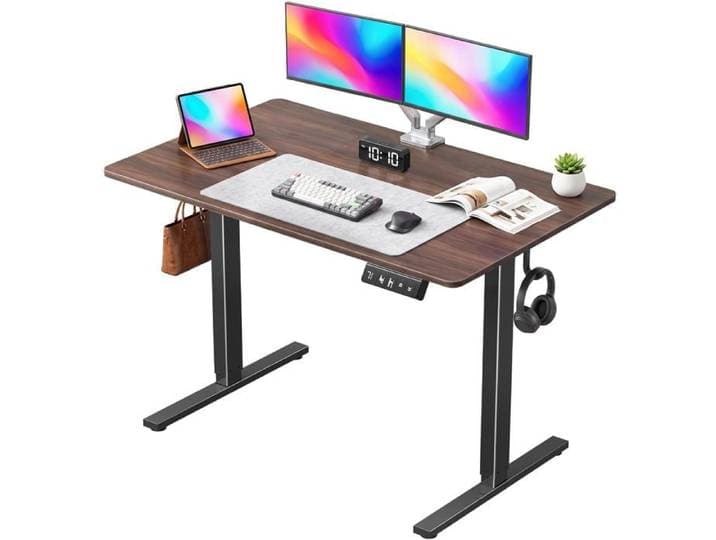 Bureau Assis Debout Électrique Réglable 120x60 cm Mémoire 2 Positions Ergonomique Bois Vintage Brun