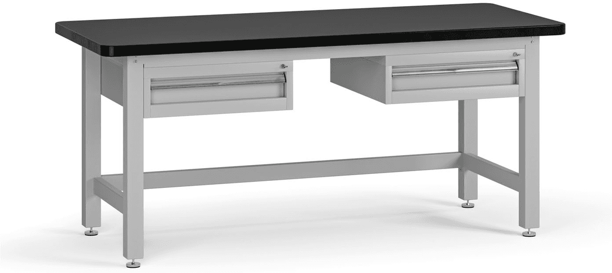 B2B Partner Profesionální dílenský stůl G4, 2x1 zásuvka, deska MDF + PVC, 1800 x 750 x 800 mm, šedá
