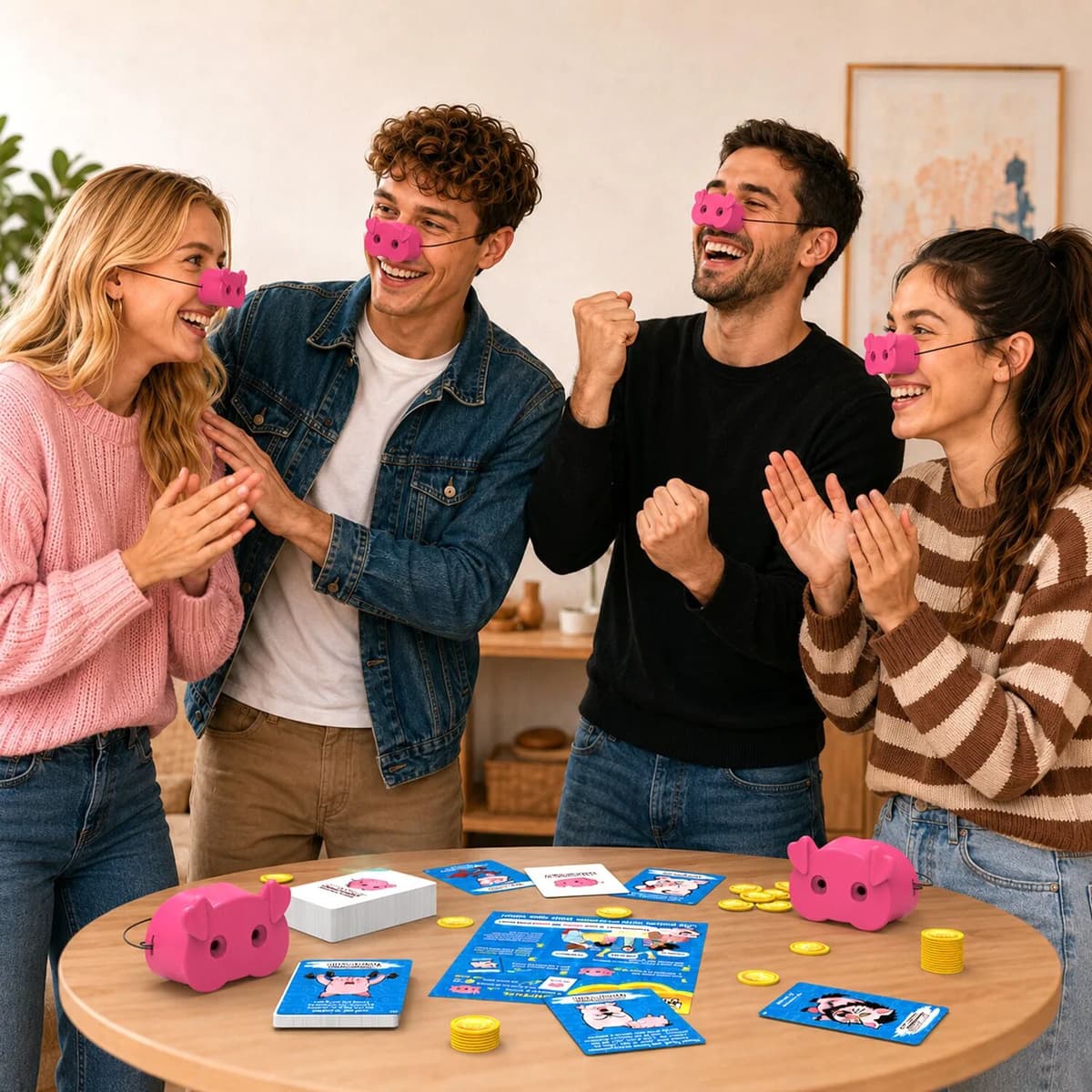 NONE Cute Pig Burst out Laughing Card Game - Fun Smiling Means Youlose Challenge for Parent-Child Interaction Family Party Desktop To