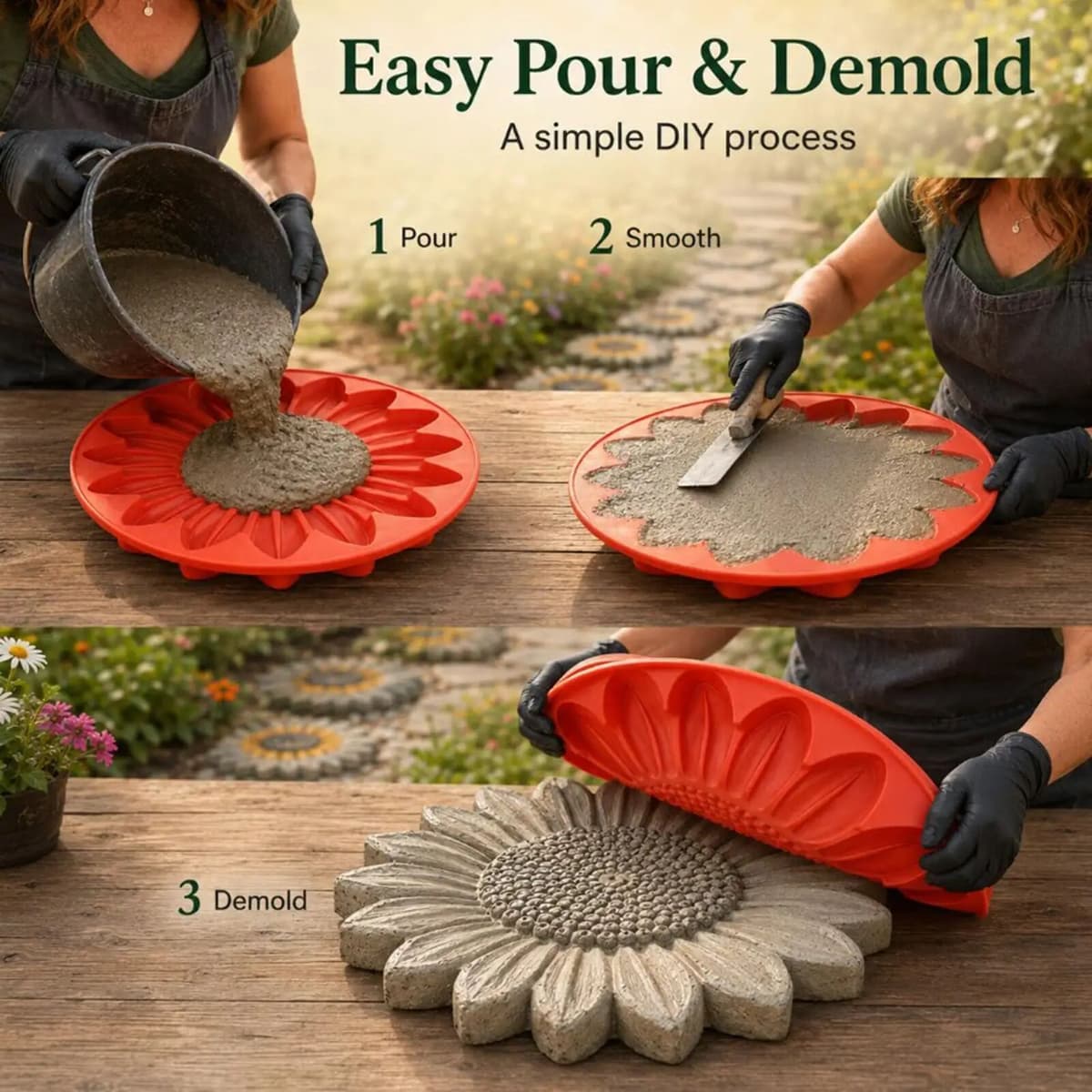 NONE Sunflower Stepping Stone Mold DIY Silicone Flower Shaped Cement Concrete Casting Mold Garden Walkways Landscaping Decor