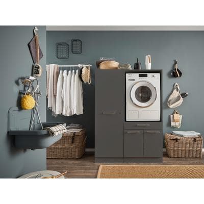 Mehrzweckschrank-Set LAUNDREEZY "LAUNDREEZY LDSK6", grau (anthrazit), B:117,5cm H:162cm T:67,5cm, Holzwerkstoff, Kastenmöbel-Sets, Breite 117,5 cm, Softclose, höhenverstellbare Füße