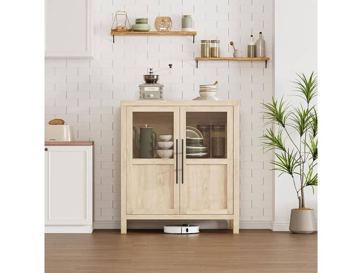 Buffet Buffet avec 2 portes en verre, table de rangement de ferme moderne de 29 pouces, grande crevette de Buffet pour cuisine, salle à manger