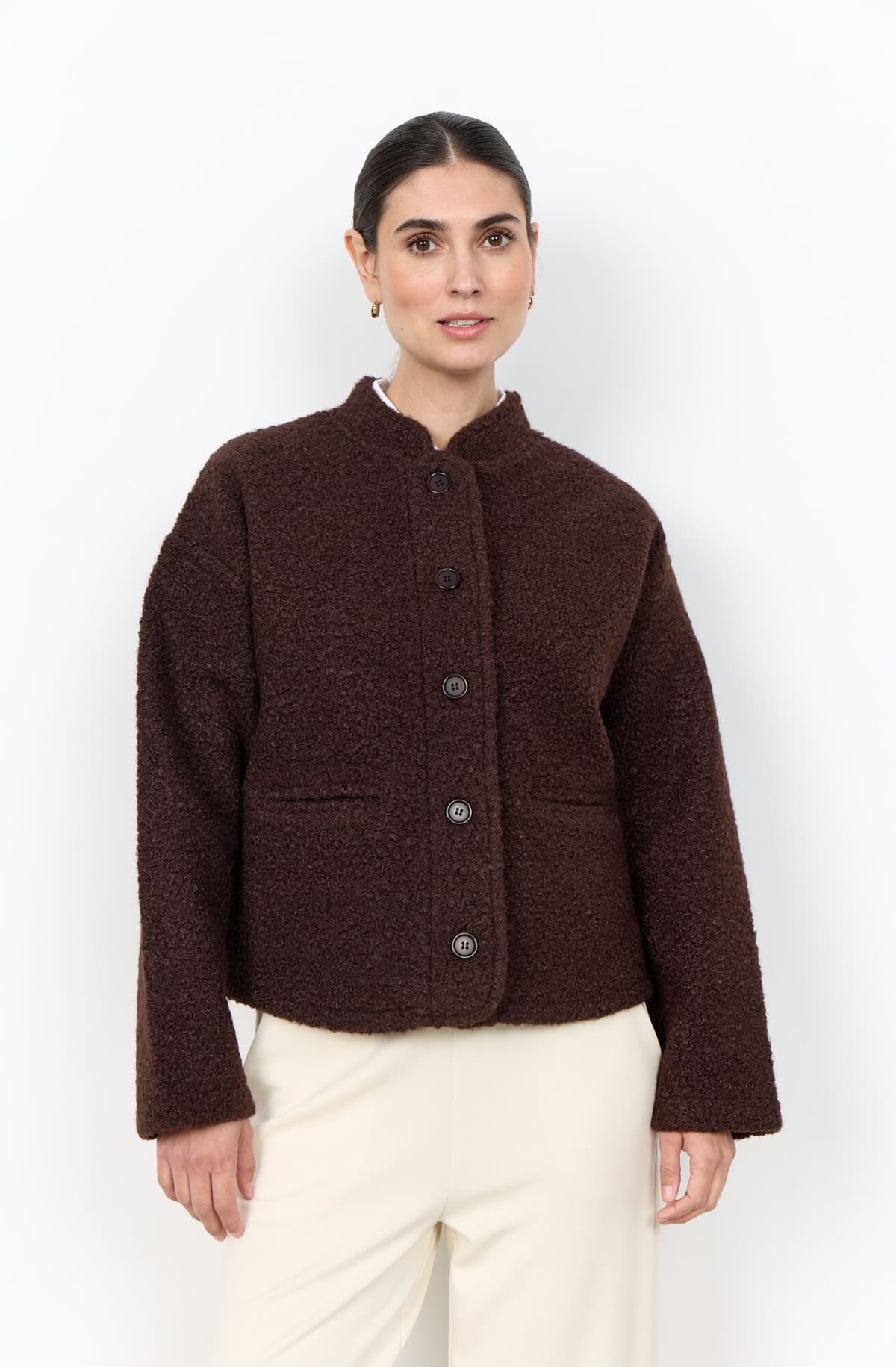 Kurzjacke SOYACONCEPT "SC-SHAIMA 1", Damen, Gr. XL, braun (chocolate plum), Plüsch, Obermaterial: 100% Polyester, unifarben, normal, Jacken Kurzjacke, Kunstfaser chocolate plum XL