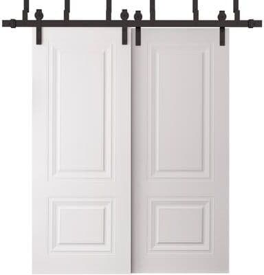 SartoDoors Basic 9772   Closet Door Bypass Barn Door   Solid Wood   Hardware Set   36x80, White Bedroom Door Bathroom Door