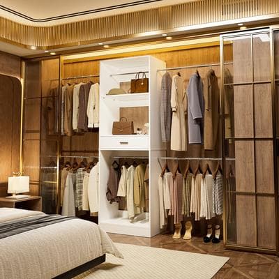 Rackcog 96'' Closet System with 6 Hanging Rods, Adjustable Closet Organizer with Drawers and Shelves