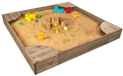 KidKraft Wooden Backyard Sandbox with Built-in Corner Seating and Mesh Cover, Gray