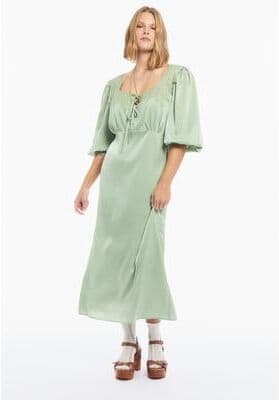 Plus Size Women's Lace-Trim Satin Midi Slip Dress by June & Vie in Granite Green (Size 16 W)
