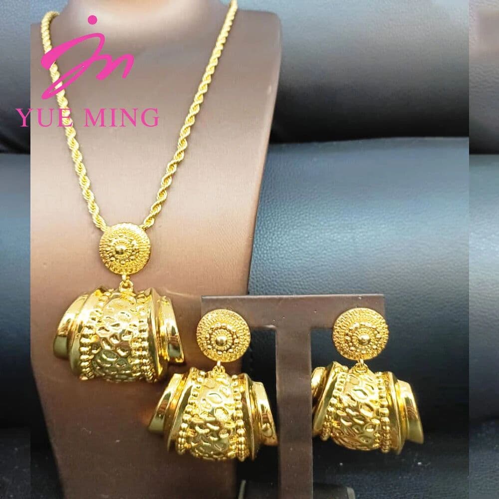 YM Jewelry Sets Fashion18K Gold Plated Copper Chain For Women Earrings Pendent Necklace Romantic Wedding Party Jewellry
