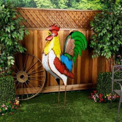 Alpine Corporation JUM290 Multi-Color Metal Jumbo Rooster Decor, Garden or Patio Iron Bird Statue, 63""H, Multicolor"