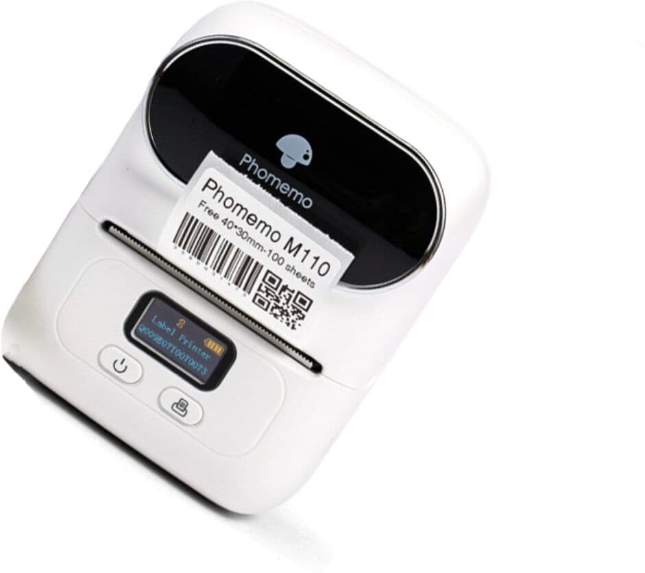 INF Tragbarer Bluetooth Thermo-Etikettendrucker für Barcode-, Preis- und Schmucketiketten — 203dpi, 20-50mm, 1200mAh, Weiß