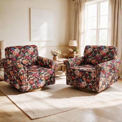 Uixe Classic Linen 360-Degree Swivel Armchair with Nailhead Trim Set of 2