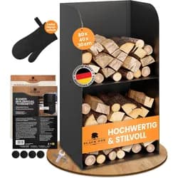 BLACK OAK Kaminholzregal Yosemite schwarz bis 200kg - 80 × 40 × 30 cm inkl. Lede...