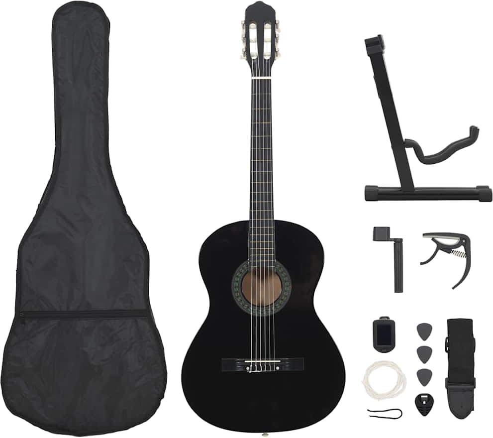 vidaXL Jeu de guitare classique de débutant 12 pcs Noir 4/4 39