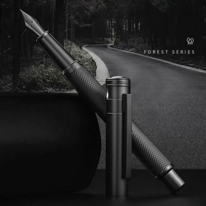 NONE Hongdian 1850 Black Forest Fountain Pen Metal Titanium Black EF/F/Bent Nib Beautiful Tree Texture Writing  Pen Office Business