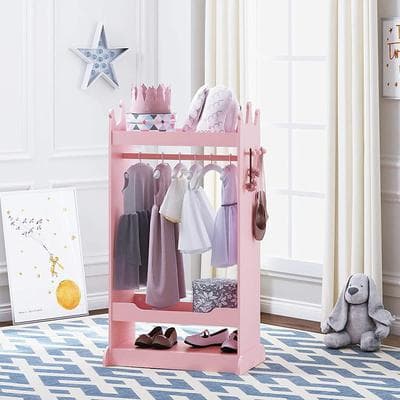 UTEX Kids Dress up Storage with Mirror,Costume Closet for Kids,Open Hanging Armoire Closet,Pretend Storage Closet for Kids