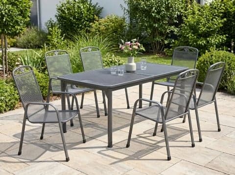 MWH Universal-Savoy GartenmĂ¶belset Iron Grey, 6 Sessel, 1 Ausziehtisch 163-261x90cm