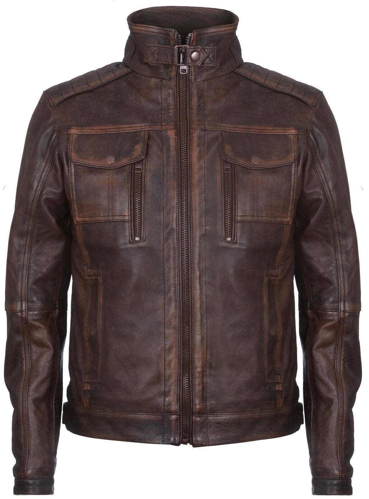 Biker-Motorradjacke aus Leder im Distressed-Look