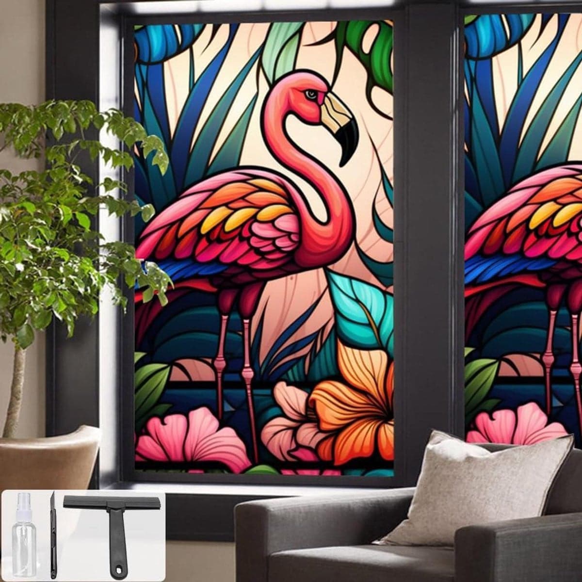 Raamfolie met UV-bescherming en glas-in-loodmotief voor privacy, statische hechting zonder lijm, Breedte: 4496 cm, Hoogte: 356 cm