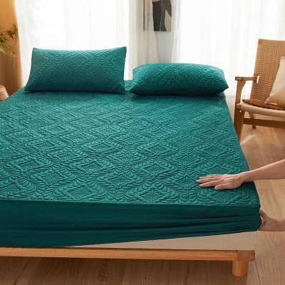 Uplifted Finds Waterproof Quilted Mattress Protector Fitted Cover Breathable Anti Mite 140 X 190 X 30 Cm green