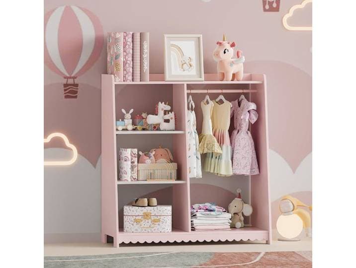[en.casa] Portant à Vêtements Enfants avec Barre et Étagères MDF 90x80x38 cm Rose Blanc pour Chambre d'Enfant