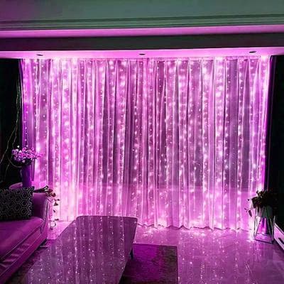 Useful Little Things Remote Control USB LED Curtain Fairy String Lights pink 13.12 Ft X 6.56 Ft 300 Leds