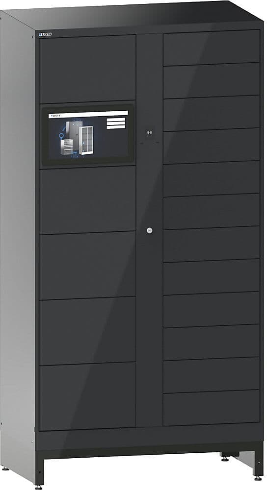 E-Multicabinet Fächerschrank, Basismodul, inkl. PC und Touchscreen, HxBxT 1970 x 1000 x 580 mm, 1 x 5/1 x 12 Fächer, anthrazitgrau, RFID LISTA