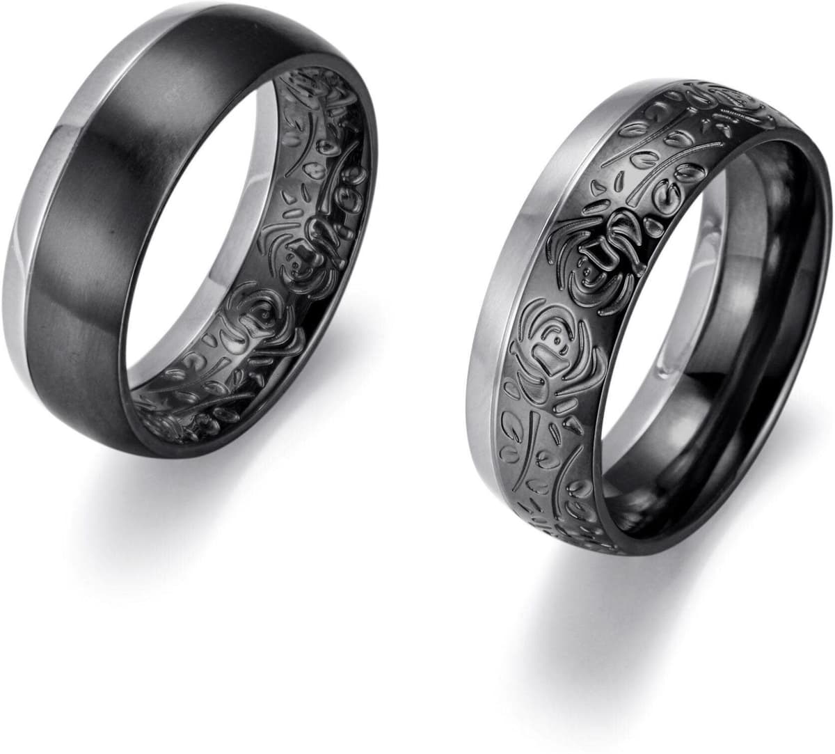 Trauring FIRETTI "Schmuck Geschenk "LIEBE" bicolor, ca. 8,00 mm breit" Gr. 58, schwarz (edelstahlfarben, schwarz), Fingerringe, Damen, 58,mit Aussenstruktur, Edelstahl, 8mm, Trauring edelstahlfarben, schwarz 58,mit Aussenstruktur, Edelstahl, 8mm