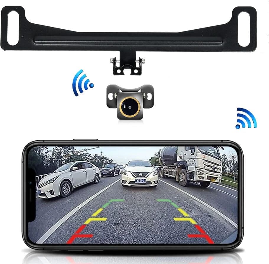 QXNY WiFi Wireless Car Backup Camera 5G HD Car License Plate Rear/Front View Reverse Camera for IPhone IPad Android Smart Phones