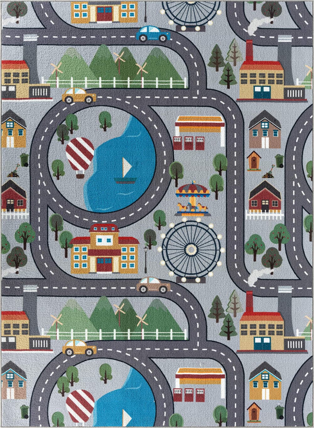 The carpet Alfombra infantil moderna de fútbol, gris, 160 x 220 cm