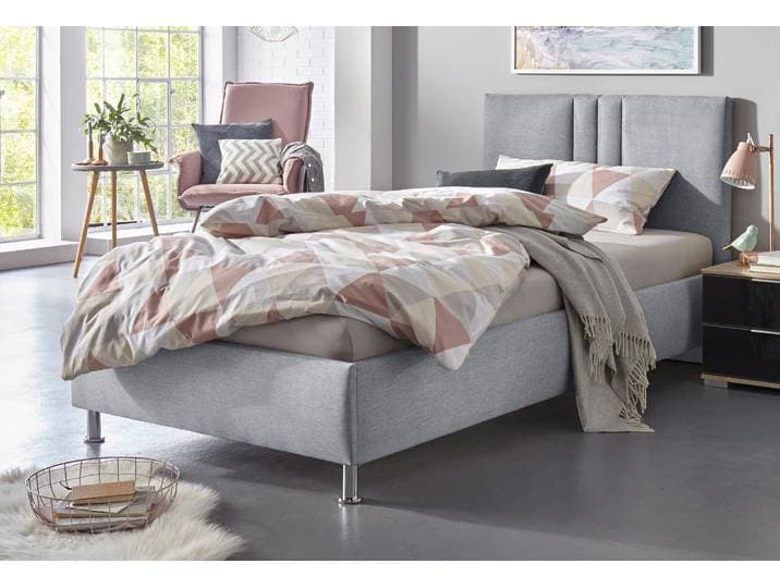 Polsterbett Elba , grau, B:130cm L:210cm, Bezug Bett: Microfaser (100% Polyester) oder Strukturstoff (77% Polyester, 23% Viskose);Bonnell-Federkernmatratze: 51% Polypropylen, 39% Polyester und 10% Baumwolle;Kaltschaummatratze: 100% Polyester, Bezug abnehm- und waschbar bis 60C, WESTFALIA SCHLAFKOMFORT, Betten, Polsterbett, wahlweise mit LED-Beleuchtung