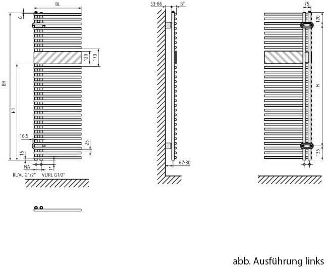 Kermi Credo Half round Badheizkörper 60 x 180 cm, rechts, Heizung, E1N1A1800602R2K, weiß, RAL 9016 SG